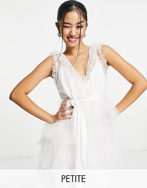 Forever New Petite tiered tulle mini dress in winter white