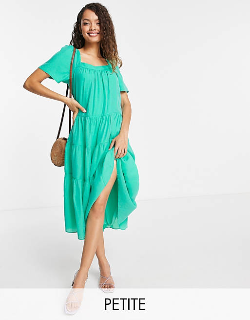 Forever New Petite tiered volume sleeve smock midi dress in jewel green