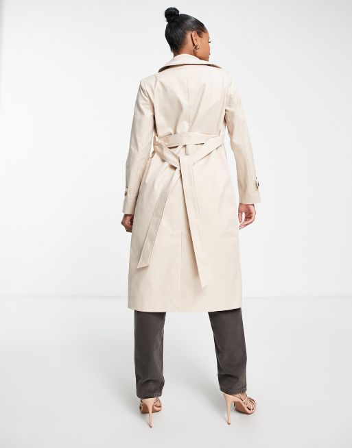 Forever New Petite trench coat with tie belt in stone