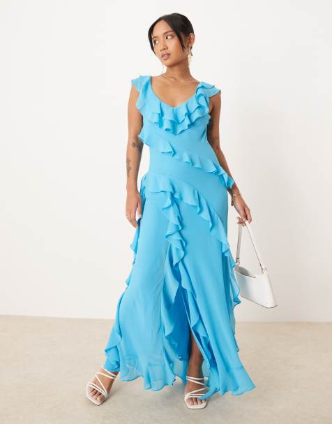 Forever New Petite – Turkusowa sukienka maxi z falbankami - view 1