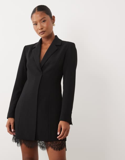 Forever New Petite v neck tailored blazer lace detail mini dress in black