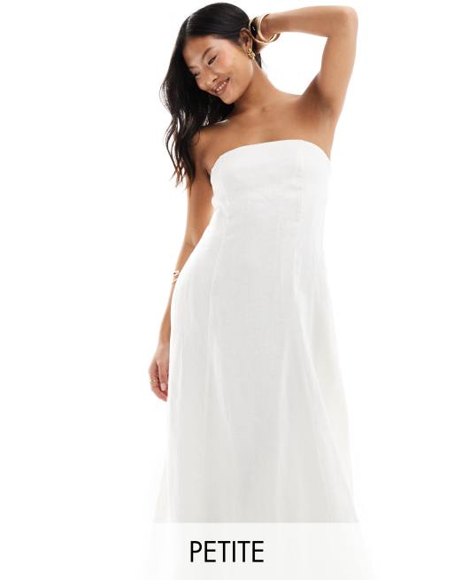 Forever New Petite - Vestito al polpaccio a fascia bianco in lino con tasche