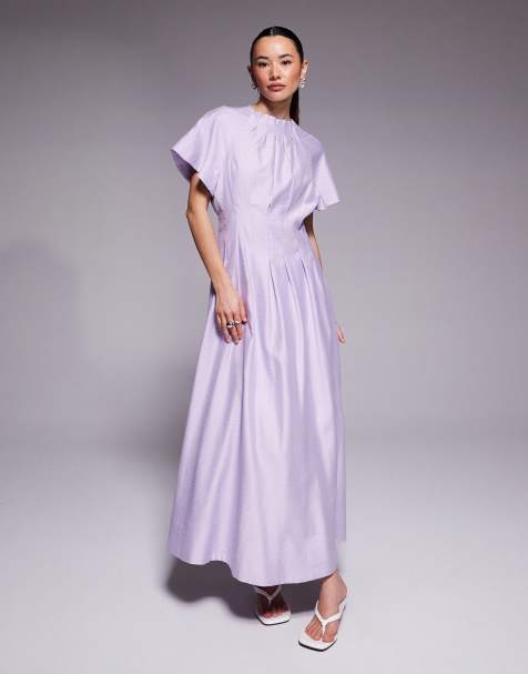 Forever New Petite - Vestito al polpaccio lilla con maniche con volant - view 1