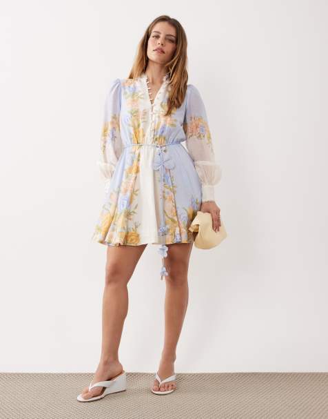 Forever New Petite - Vestito camicia corto stile skater con stampa blu a fiori - view 1