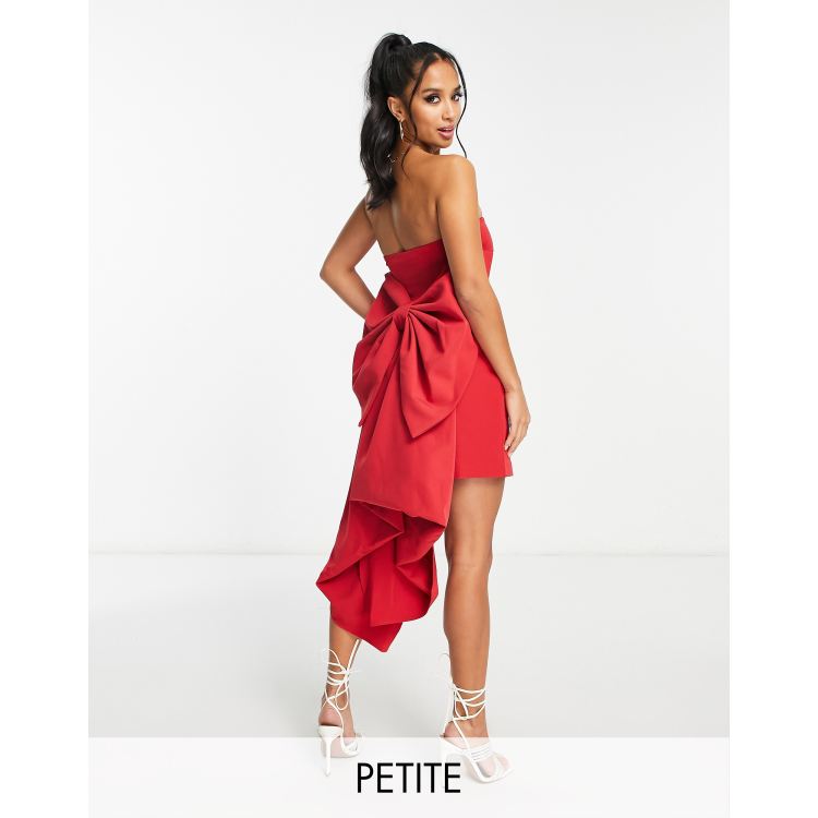 Forever New Petite Vestito corto senza spalline rosso con fiocco e strascico ASOS
