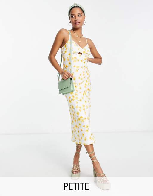 Forever New Petite - Vestito midi color avorio con stampa di ranuncoli e cut-out
