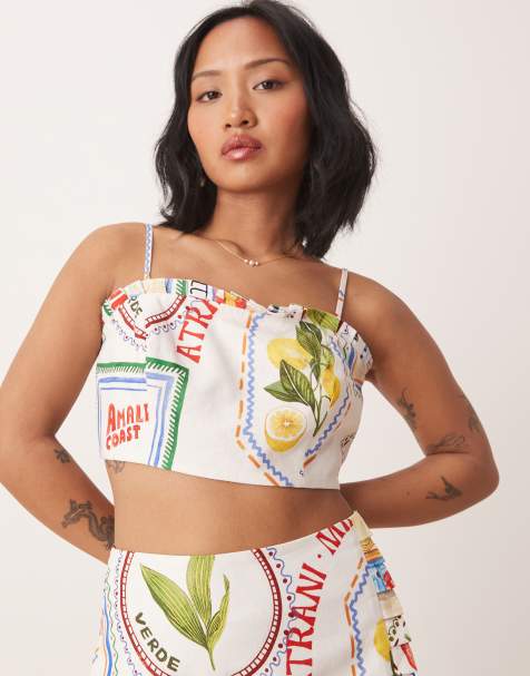 Forever New Petite – Vykortsmönstrad bandeau-topp, del av set - view 1