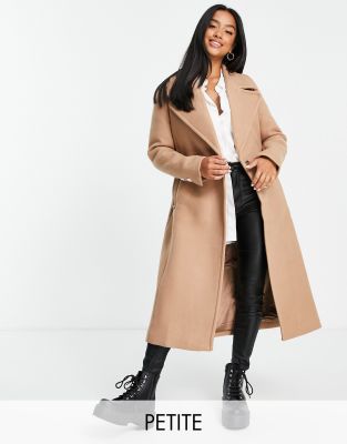 Forever New Petite wrap midi coat in camel-Brown