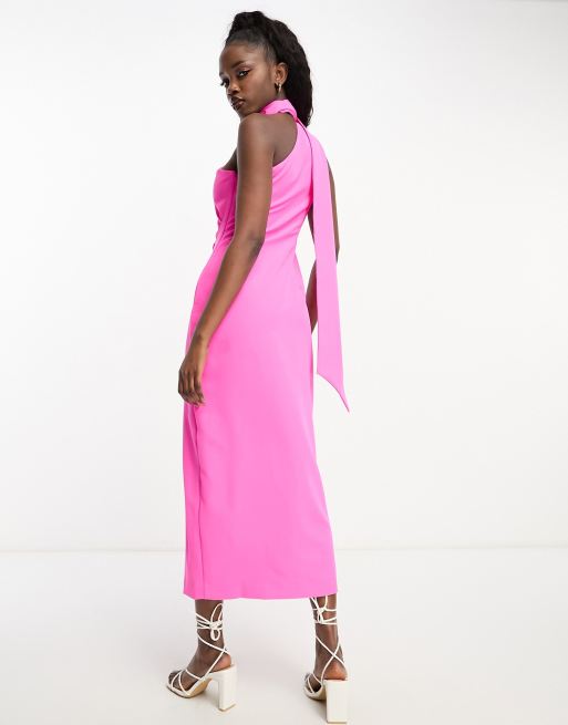 Forever New - Pink midikjole i satin med slå-om-hals og slids, 2 af 4