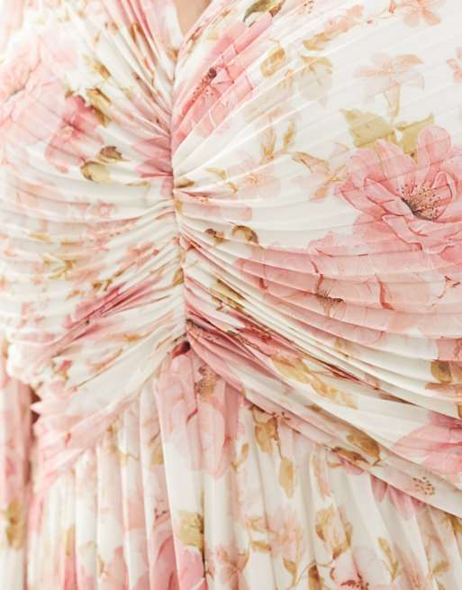 Forever New - Pink rynket plisseret midaxikjole med blomstermønster, 2 af 4