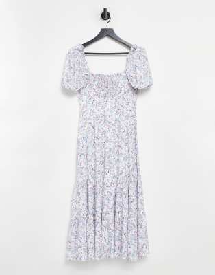 forever puff tiered pintuck midi asos ivory sleeve floral dress