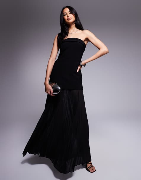 Forever New pleated sheer midaxi dress in black