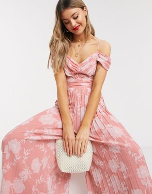 Forever New pleated wide leg jumpsuit in pink floral