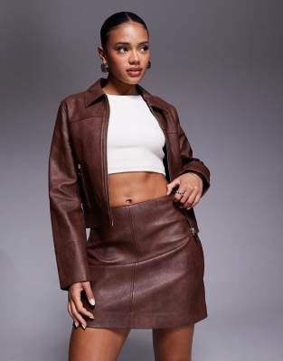 Forever New Forever New PU mini skirt co-ord in walnut-Brown