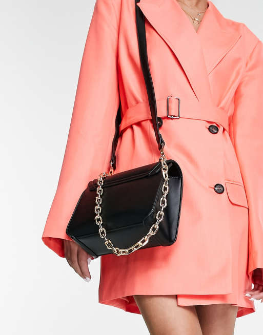 Forever New – PU-Umhängetasche in Schwarz mit auffälliger Kette