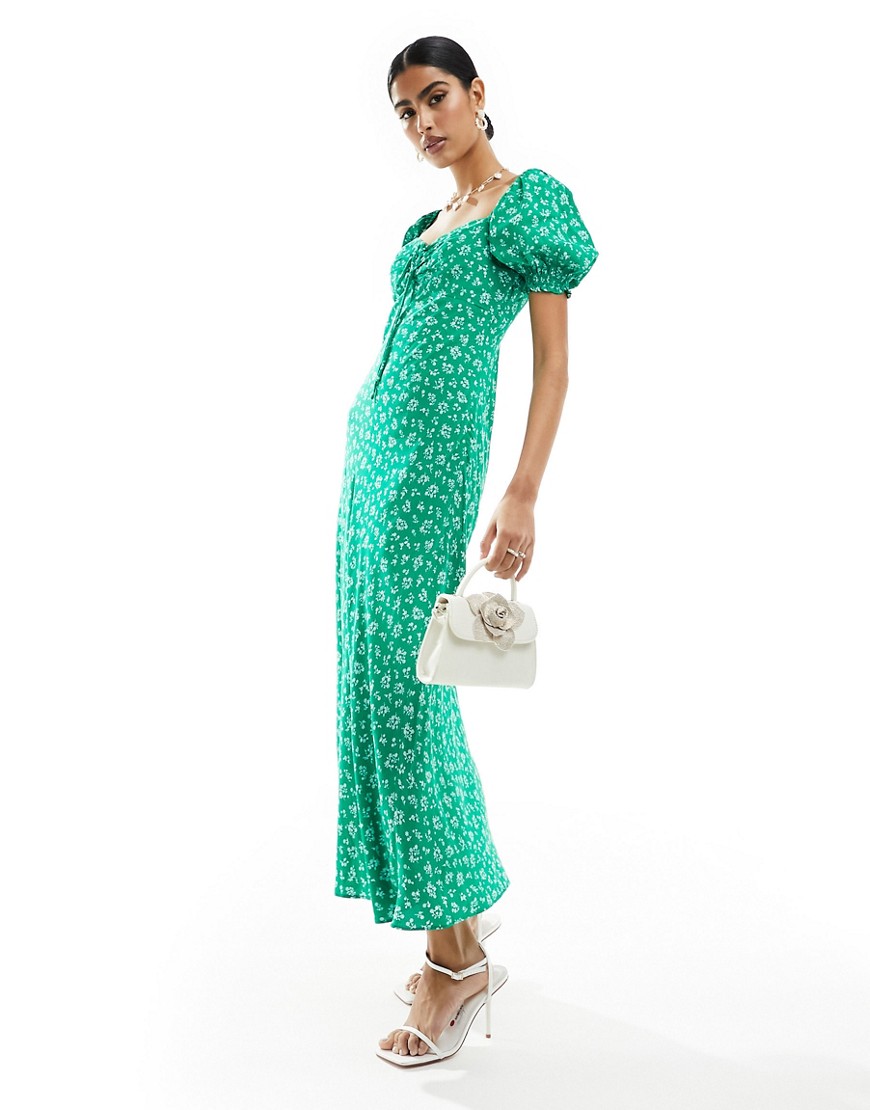 Forever New puff sleeve midaxi dress in green ditsy floral