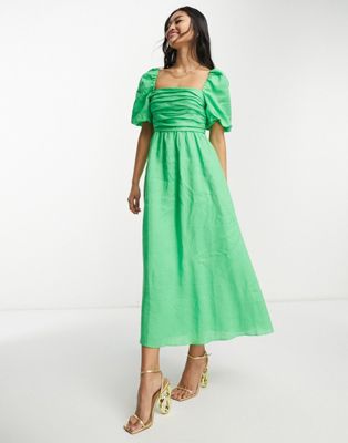 Forever New puff sleeve midi dress in green