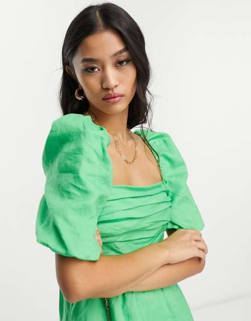 Forever New puff sleeve midi dress in green | ASOS