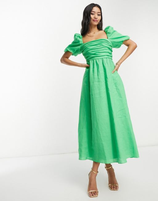 ForeverScuba puff-sleeve Blush neon-green dress - Blushouse