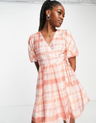 Forever New puff sleeve mini dress in oversized red check
