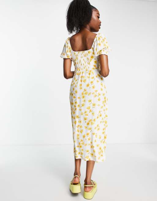 Forever New puff sleeve square neck midi dress in buttercup floral, 2 of 4