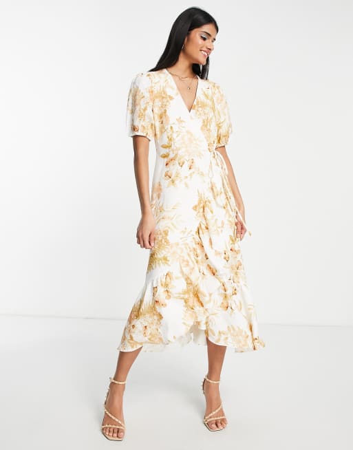 White and store gold midi dress