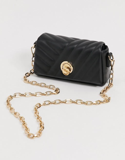 Forever New quilted cross body with hardware detail in black