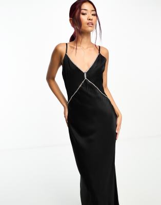 Forever New rhinestone straps maxi dress in black