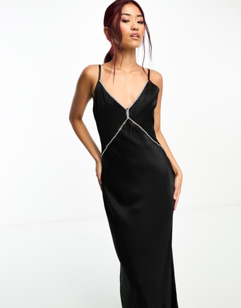 Forever New rhinestone straps maxi dress in black - view 1