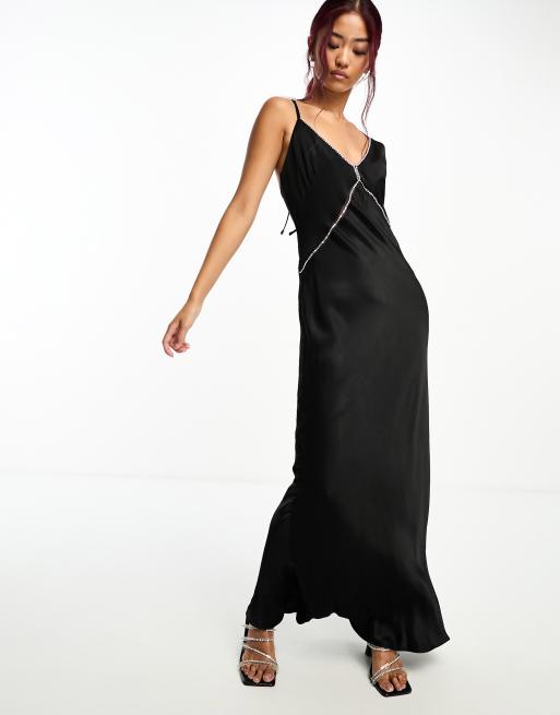 chinese dress ladies Paris Rhinestone Bust Crossover Slit Maxi Dress Small