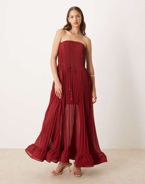 Forever New - Robe bustier longueur mollet plissée - Rouge mat - view 1