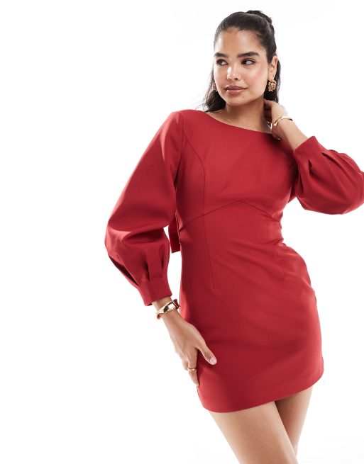 Forever New - Robe courte à manches longues avec nœud au dos - Bordeaux, 4 de 4