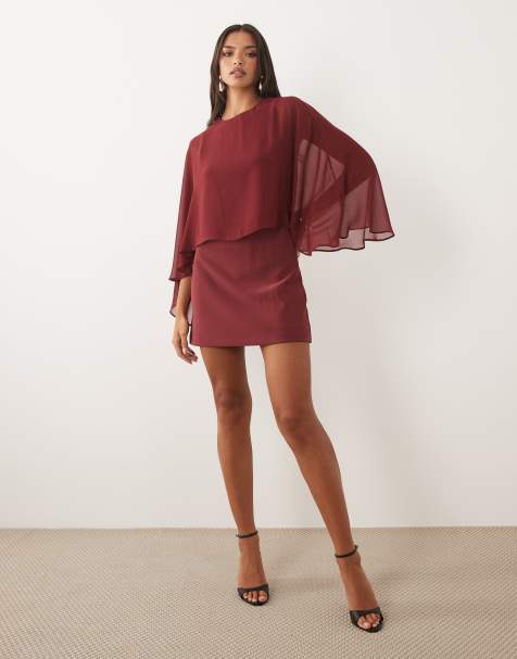 Forever New - Robe courte en mousseline à détail cape - Bordeaux - view 1