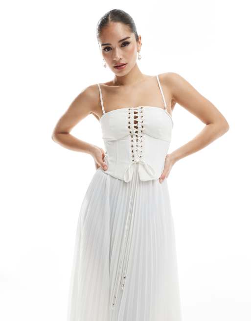 Forever New - Robe de mariée longue plissée à détail corset - Ivoire, 2 de 4