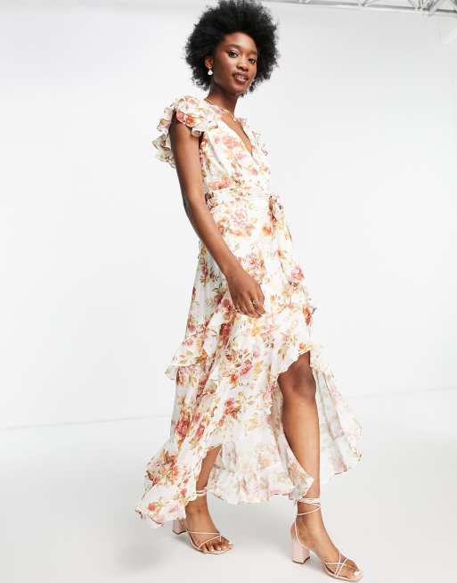 Forever New - Robe longue à volants avec imprimé floral antique