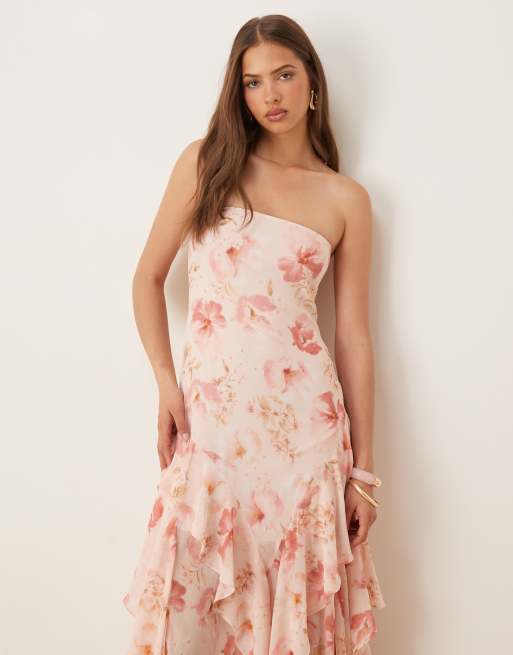 Forever New - Robe longue à volants et imprimé fleuri - Abricot, 3 de 4