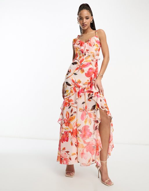 Forever New - Robe longue à volants - Fleurs rouges