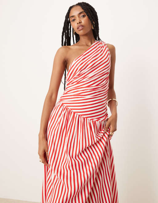 Forever New - Robe longue asymétrique à ourlet plongeant - Rouge et blanc rayé, 2 de 4