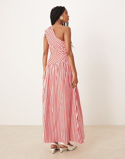 Forever New - Robe longue asymétrique à ourlet plongeant - Rouge et blanc rayé, 3 de 4