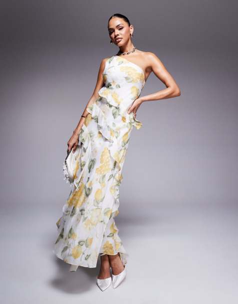 Forever New - Robe longue asymétrique à volants - Imprimé fleurs jaune - view 1