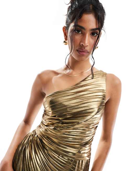 Forever New - Robe longue asymétrique avec nœud - Doré, 3 de 4