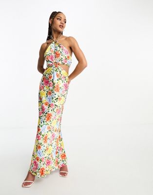 Forever New chain halter neck maxi dress in yellow and pink floral - ASOS Price Checker