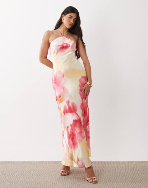 Forever New - Robe longue dos nu en satin coupé en biais - Rose fleuri - view 1