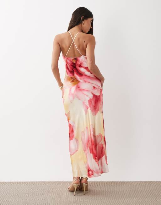 Forever New - Robe longue dos nu en satin coupé en biais - Rose fleuri, 4 de 4