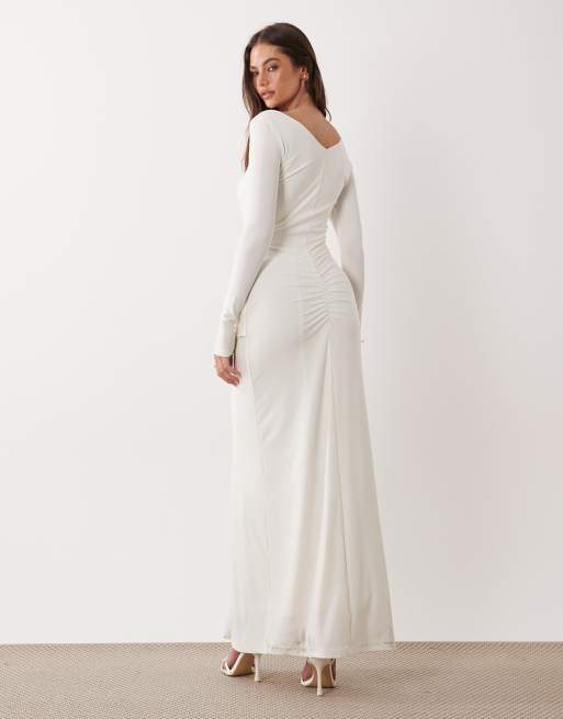 Forever New - Robe longue drapée près du corps à manches longues - Crème, 3 de 4
