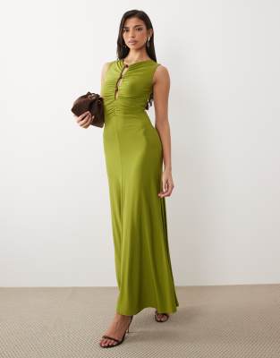Forever New - Robe longue en jersey avec fronces et perles - Vert