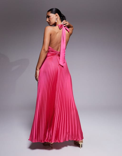Forever New - Robe longue en satin à décolleté plongeant et dos nu - Rose fuchsia, 2 de 4