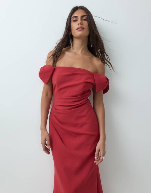 Forever New robe longue sirène bardot à détail nœud rouge, 2 de 5