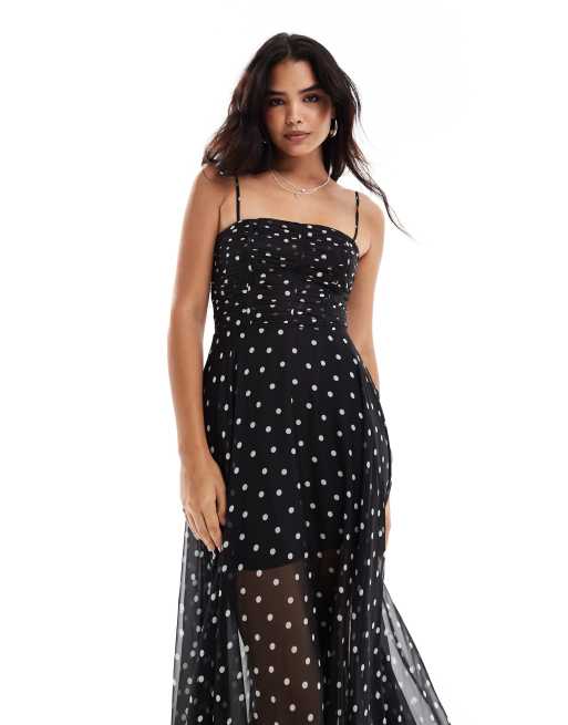 Forever New Robe longue transparente a corsage fronce et a pois