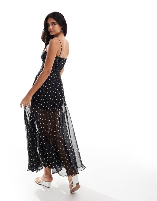 Forever New Robe longue transparente a corsage fronce et a pois